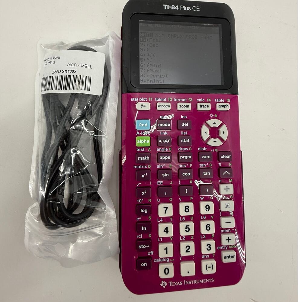 Texas Instruments TI 84 Plus CE Graphing Calculator Pink Color Screen Charger